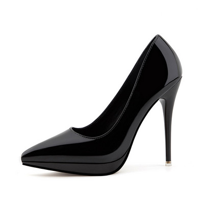 Ženske lakirane cipele na visoku petu i platformu jednobojni model