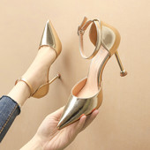 Moderne ženske cipele na špic s visokom petom i kopčom