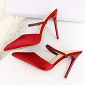 Elegantne satenske papuče na visoku petu