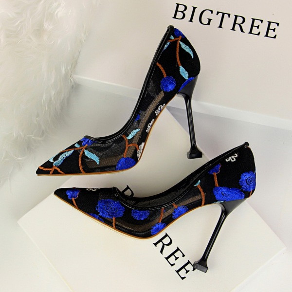 Ženske mrežaste cipele s cvjetnim uzorkom i petom od 10 cm