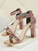 Ženske casual cipele sa sjajnim efektom i debelom petom