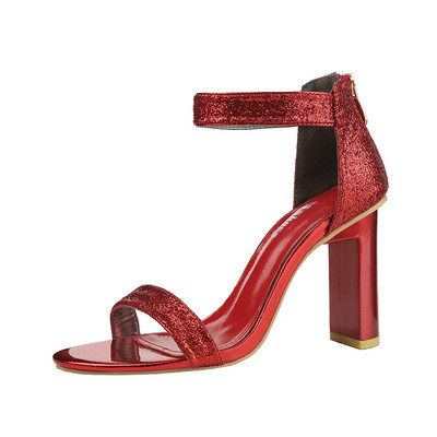 Ženske casual cipele sa sjajnim efektom i debelom petom