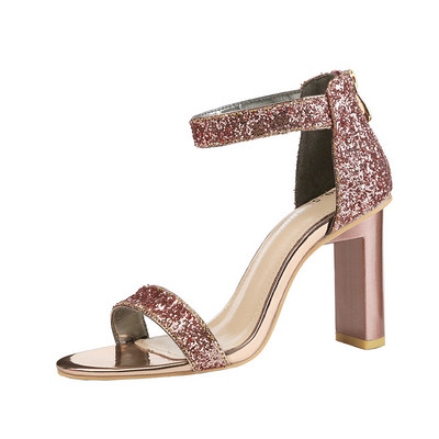 Ženske casual cipele sa sjajnim efektom i debelom petom