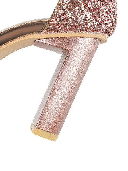 Ženske casual cipele sa sjajnim efektom i debelom petom