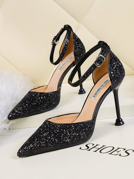 Ženske sjajne cipele s remenom i visokom petom