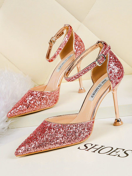 Ženske sjajne cipele s remenom i visokom petom