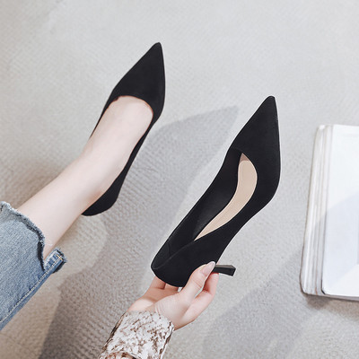 Pantofi casual dama din piele intoarsa - model ascutit cu toc