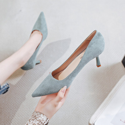 Pantofi casual dama din piele intoarsa - model ascutit cu toc