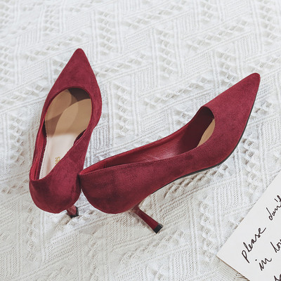 Pantofi casual dama din piele intoarsa - model ascutit cu toc