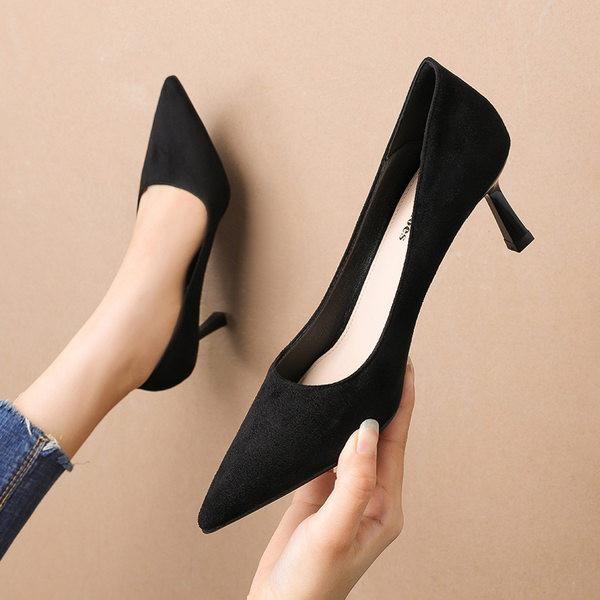 Ženske casual cipele od brušene kože - špicasti model s petom