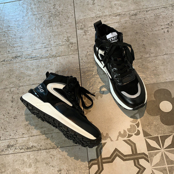 Ženske tenisice od eko brušene kože i tekstila - visoki model do gležnja