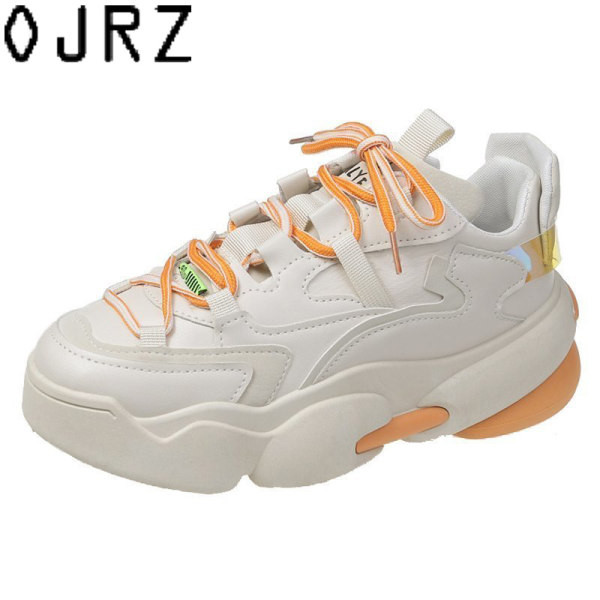 Kožne ženske tenisice s vezicama u boji platforma 6 cm