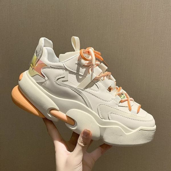 Kožne ženske tenisice s vezicama u boji platforma 6 cm