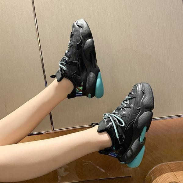 Kožne ženske tenisice s vezicama u boji platforma 6 cm