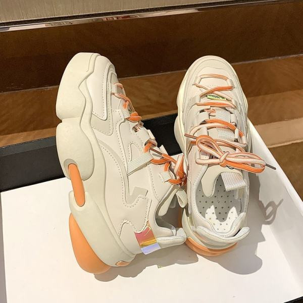 Kožne ženske tenisice s vezicama u boji platforma 6 cm