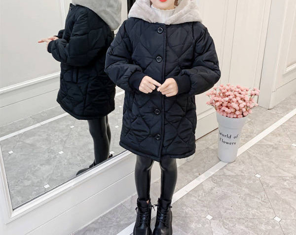 Zimska dječja jakna s kapuljačom i gumbima za djevojčice u tri boje