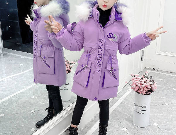 Novi model zimske dječje jakne sa kapuljačom i natpisom za djevojčice