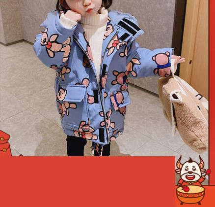 Jauna modeļa bērnu jaka ar kapuci meitenēm zilā un baltā krāsā