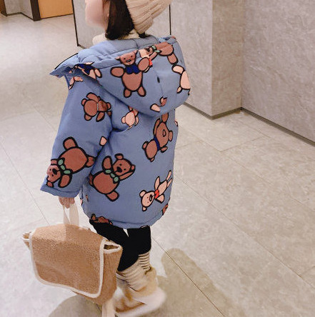 Jauna modeļa bērnu jaka ar kapuci meitenēm zilā un baltā krāsā