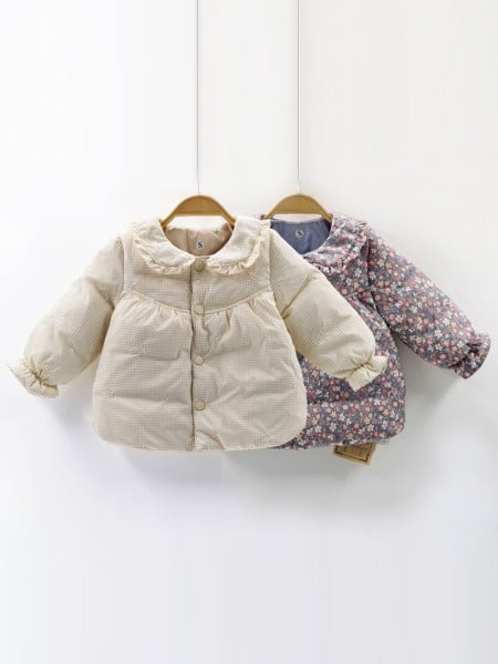 Languotas vaikiškas švarkas su garbanomis ant apykaklės ir sagų