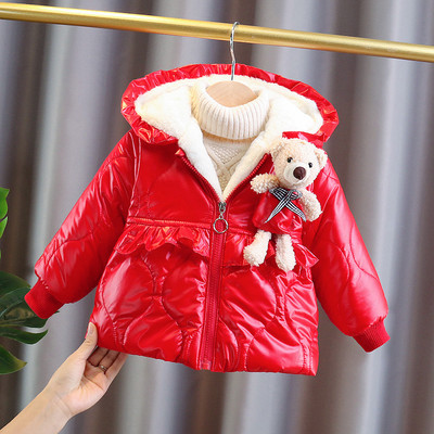 Dječja ležerna jakna za djevojčice s 3D elementom u ružičastoj i crvenoj boji