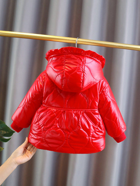 Dječja ležerna jakna za djevojčice s 3D elementom u ružičastoj i crvenoj boji