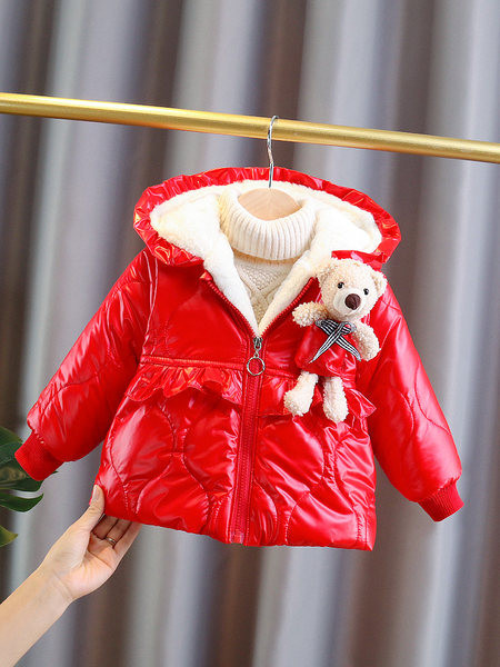 Dječja ležerna jakna za djevojčice s 3D elementom u ružičastoj i crvenoj boji