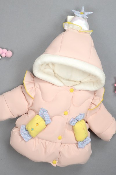 Dječja jakna sa 3D elementom i kapuljačom u dvije boje za djevojčice