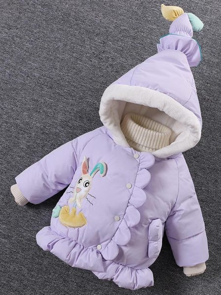 Ležerna dječja jakna za djevojčice sa kapuljačom i 3D elementom u više boja