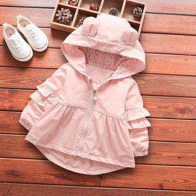 Proljetna jakna s kovrčama za djevojčice s kapuljačom i 3D elementom