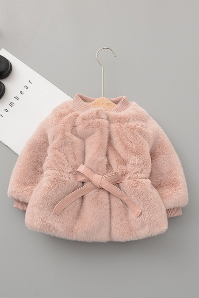 Dječji kaputić s perjem s trakom u roza i bež boji