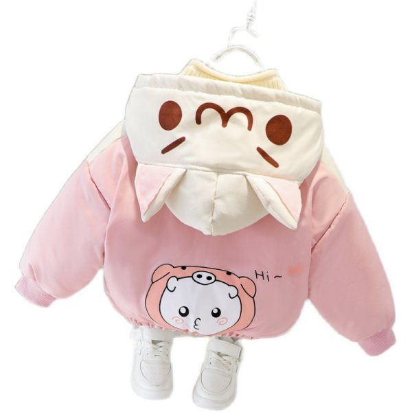 Vaikiška striukė su gobtuvu ir kelių spalvų spalvota aplikacija