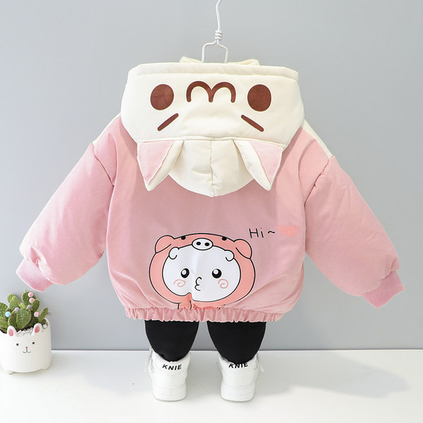 Vaikiška striukė su gobtuvu ir kelių spalvų spalvota aplikacija