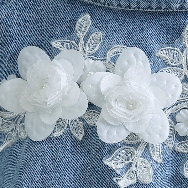 Dječja traper jakna s 3D cvjetovima i klasičnim ovratnikom