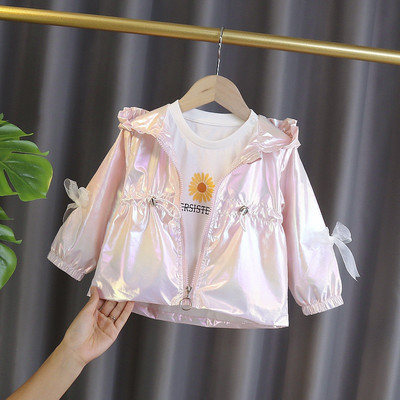 Novi model dječje jakne sa trakama i kapuljačom za djevojčice