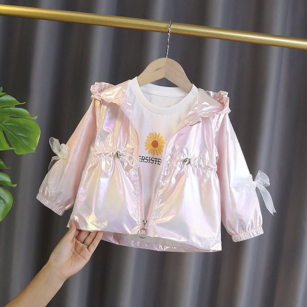 Novi model dječje jakne sa trakama i kapuljačom za djevojčice