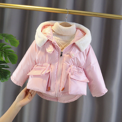 Dječja roza jakna s kapuljačom i vezicama u struku