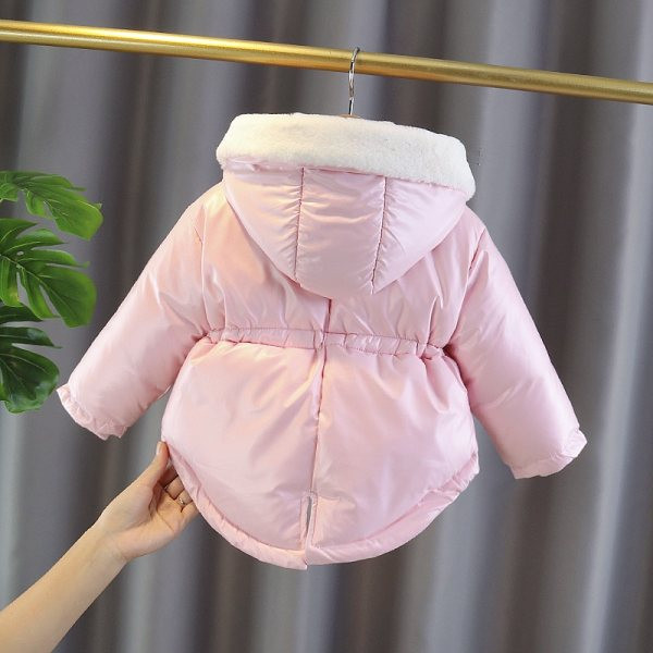 Dječja roza jakna s kapuljačom i vezicama u struku