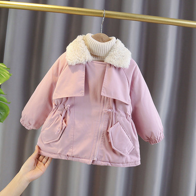 Mergaitės striukė su užtrauktuku ir kaklaraiščiais parko tipo