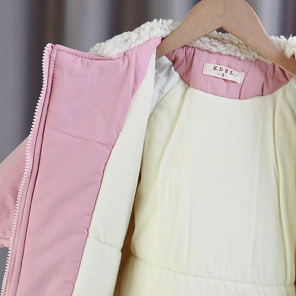 Mergaitės striukė su užtrauktuku ir kaklaraiščiais parko tipo