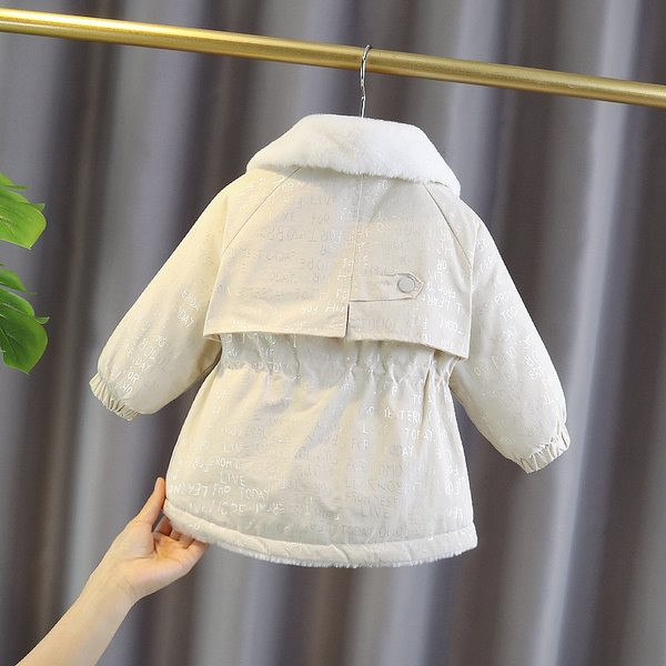 Vaikų parkas mergaitėms su pūkais ir kaklaraiščiais