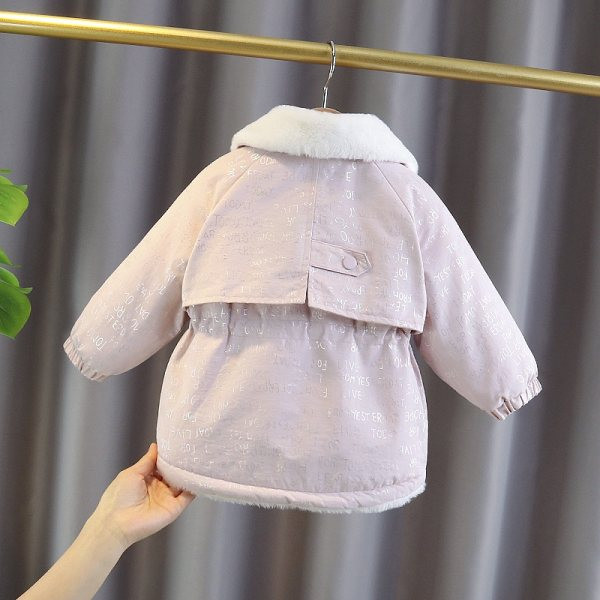 Vaikų parkas mergaitėms su pūkais ir kaklaraiščiais