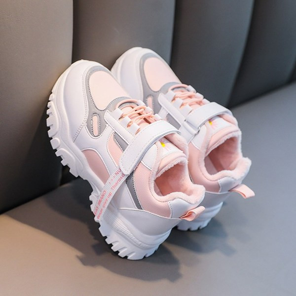 Μοντέρνα παιδικά πάνινα παπούτσια με λουράκια βελκρό σε λευκό και ροζ χρώμα