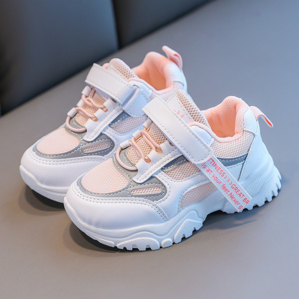 Μοντέρνα παιδικά πάνινα παπούτσια με λουράκια βελκρό σε λευκό και ροζ χρώμα