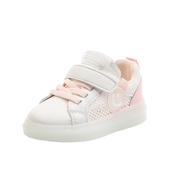 Παιδικά φωτεινά αθλητικά παπούτσια με επίπεδη σόλα και πλέγμα