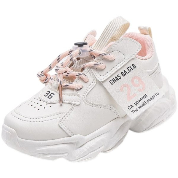 Μοντέρνα λευκά αθλητικά παπούτσια με τραχιά σόλα και χρωματιστά κορδόνια