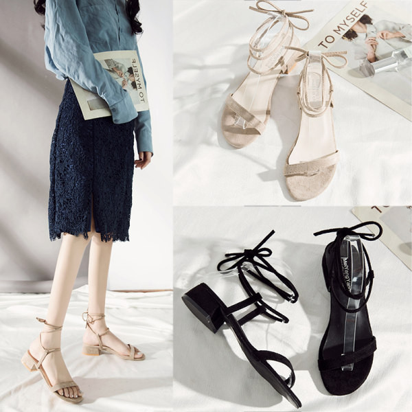 Paprasti moteriški zomšiniai sandalai su kryžminiais raiščiais