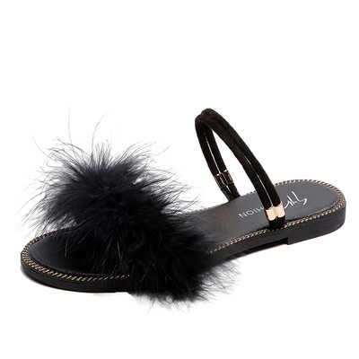 Ležerne ženske sandale s perom i ravnim potplatom