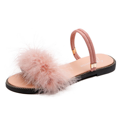 Ležerne ženske sandale s perom i ravnim potplatom