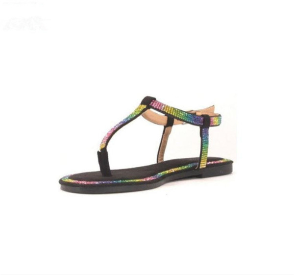 Ženske ležerne sandale s ravnim potplatom i kamenčićima u boji